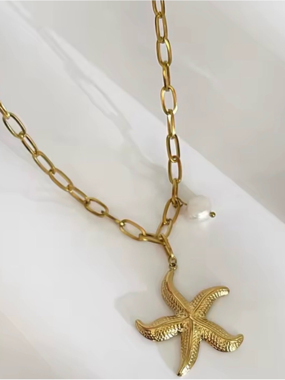18K Gold Stainless Steel Starfish
Pearl Pendant Necklace - Picture 3 of 6